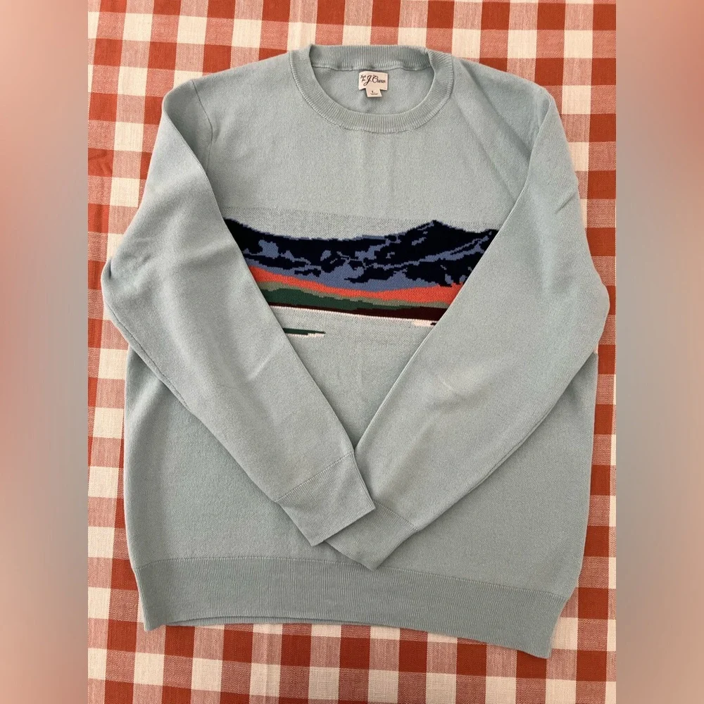 J. Crew Men’s Organic Cotton Landscape Jacquard Sweater. Size Large. - Picture 1 of 5